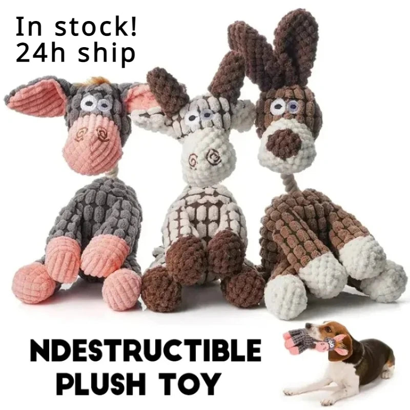 Plush Squeaky Puppy Chew Toys Interactive Teething Training Dog Toys for Small Dogs Cute Donkey Design