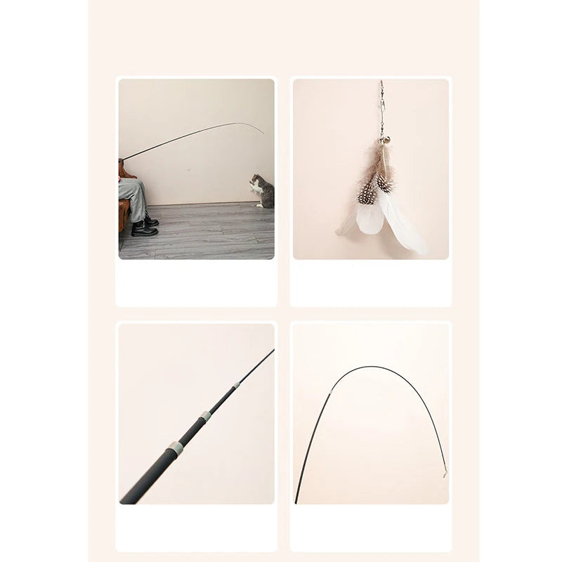 Extended telescopic cat stick 1.8m extra long fishing rod resistant to scratching feather cat toys to relieve boredom