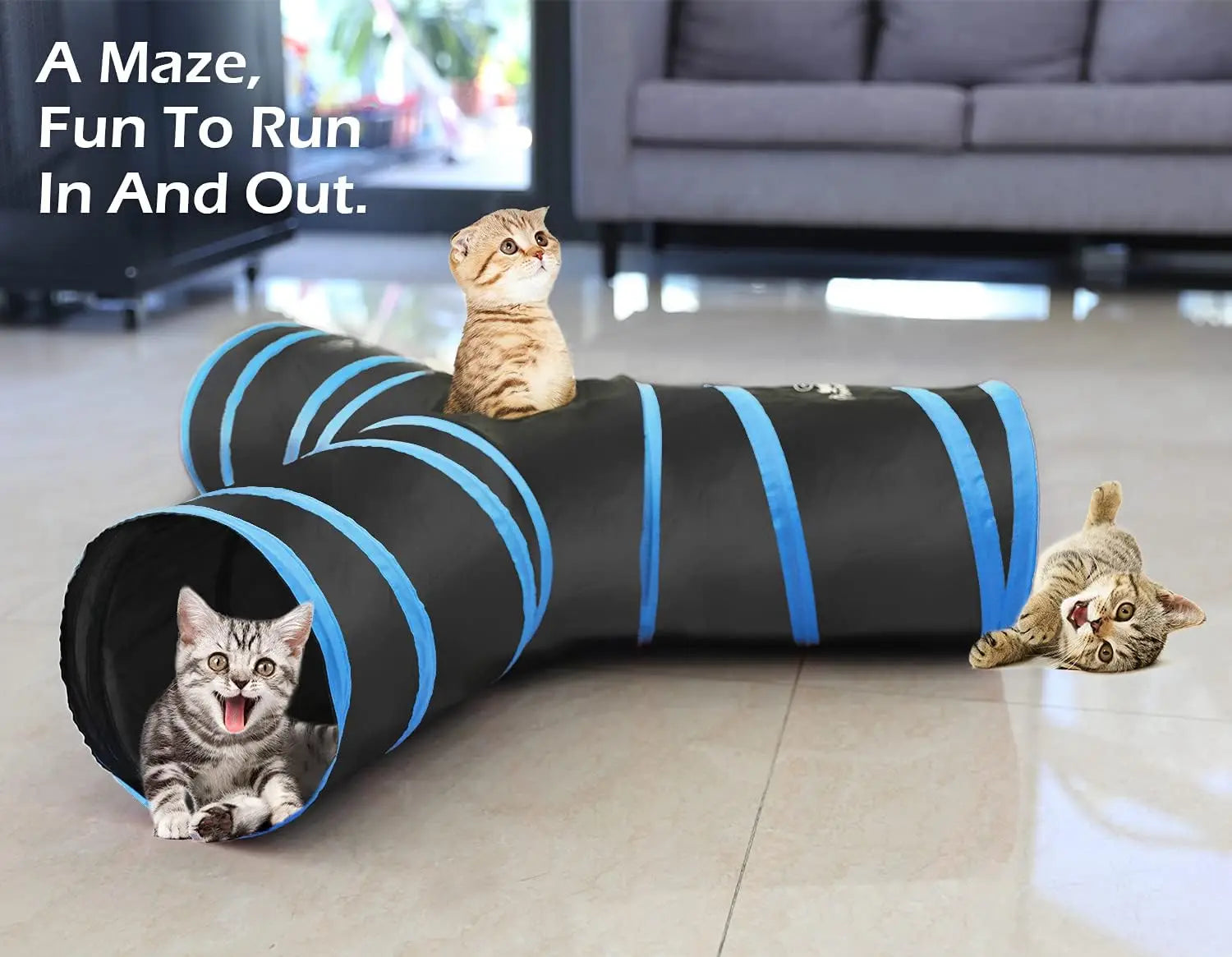 Pawaboo Cat Toys Cat Tunnel Tube Extensible Collapsible Play Tent Interactive Toy Maze Cats House with Balls and Bells for Cats