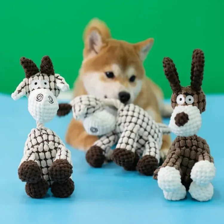 Plush Squeaky Puppy Chew Toys Interactive Teething Training Dog Toys for Small Dogs Cute Donkey Design