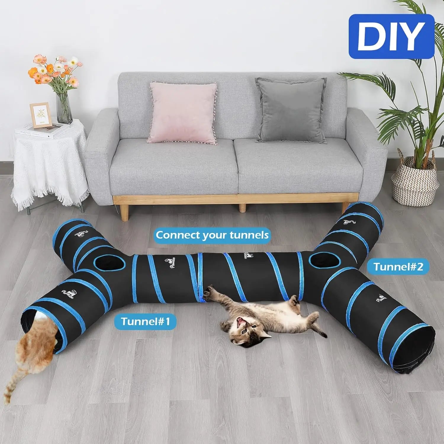Pawaboo Cat Toys Cat Tunnel Tube Extensible Collapsible Play Tent Interactive Toy Maze Cats House with Balls and Bells for Cats