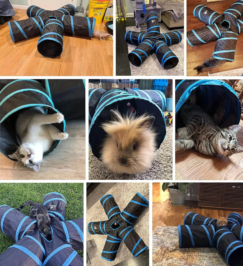 Pawaboo Cat Toys Cat Tunnel Tube Extensible Collapsible Play Tent Interactive Toy Maze Cats House with Balls and Bells for Cats