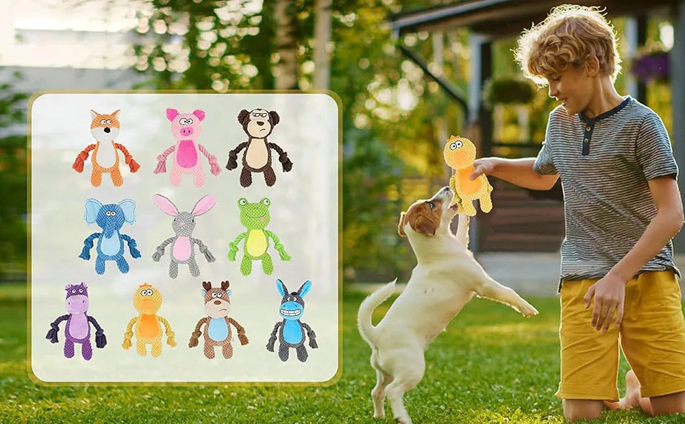Dog Toys, Dog Squeaker Toys with Crinkle Paper, Stuffed Animal Dog Plush Chewing Toy, Cotton Rope Interactive Toys for Puppy