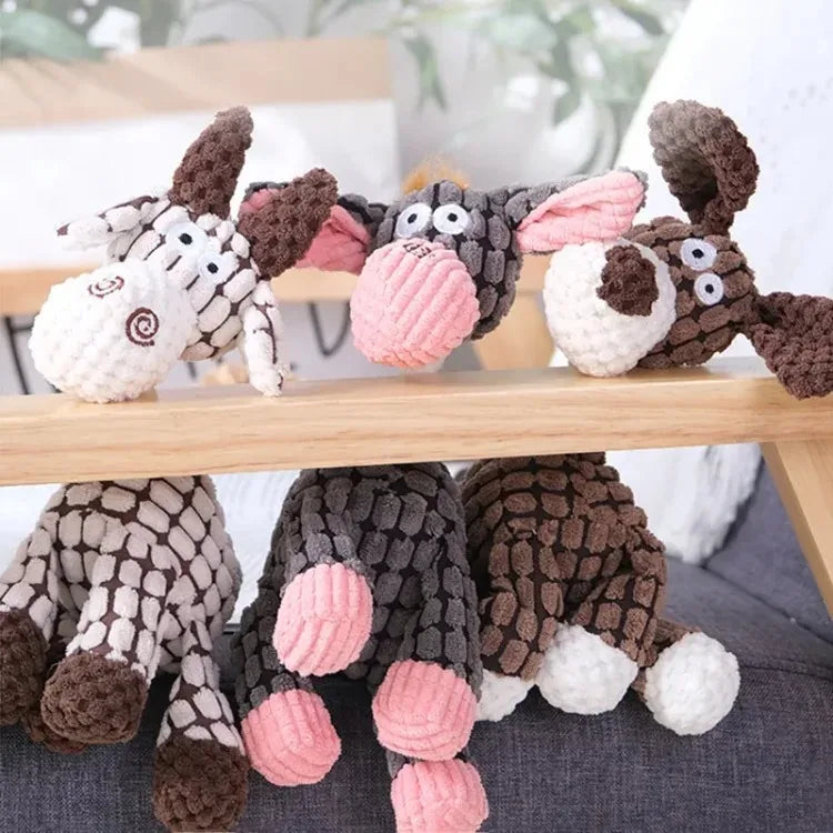 Plush Squeaky Puppy Chew Toys Interactive Teething Training Dog Toys for Small Dogs Cute Donkey Design