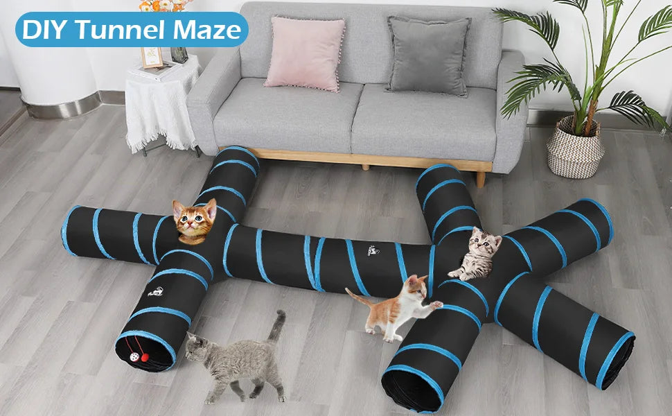 Pawaboo Cat Toys Cat Tunnel Tube Extensible Collapsible Play Tent Interactive Toy Maze Cats House with Balls and Bells for Cats